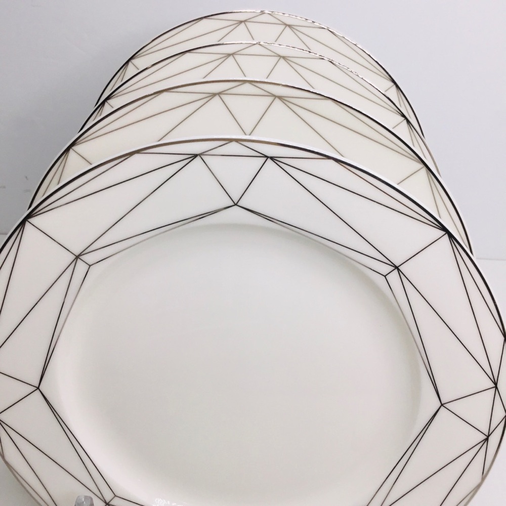 4 Salad Plates 8” Joseph Sedgh Collection Porcelain White Silver Trim Rimmed